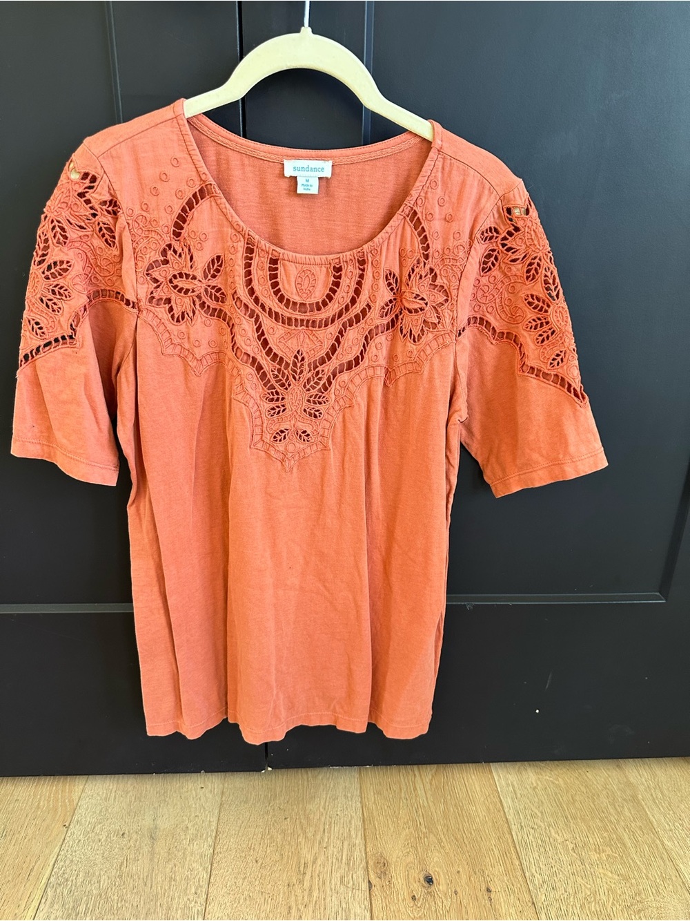 Sundance Rust Orange Cutout Scoop Neck Short Sleeve Top